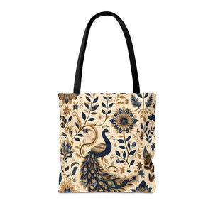 Bags - Peacock Aop Tote Bag with Chic Black Lining - Dipaliz