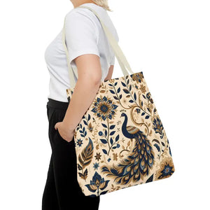 Bags - Peacock Aop Tote Bag with Chic Black Lining - Dipaliz