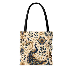 Bags - Peacock Aop Tote Bag with Chic Black Lining - Dipaliz