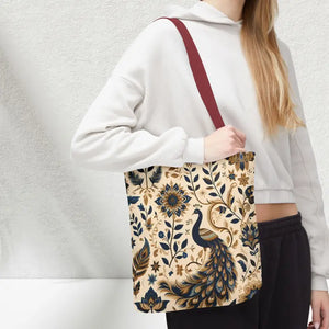 Bags - Peacock Aop Tote Bag with Chic Black Lining - Dipaliz