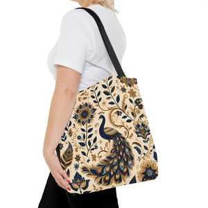 Bags - Peacock Aop Tote Bag with Chic Black Lining - Dipaliz