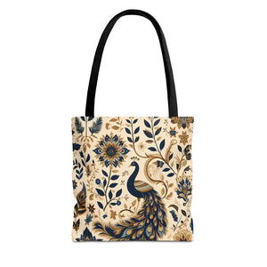 Bags - Peacock Aop Tote Bag with Chic Black Lining - Dipaliz