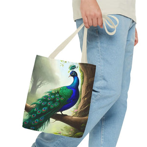 Peacock Print Tote Bag - Branch Design Polyester - Dipaliz - Bags