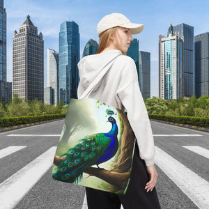 Peacock Print Tote Bag - Branch Design Polyester - Dipaliz - Bags