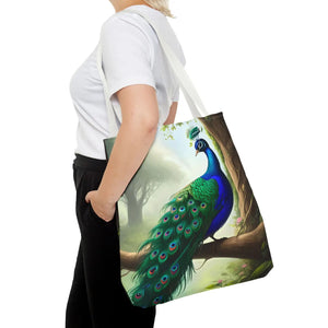 Peacock Print Tote Bag - Branch Design Polyester - Dipaliz - Bags