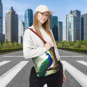 Peacock Print Tote Bag - Branch Design Polyester - Dipaliz - Bags