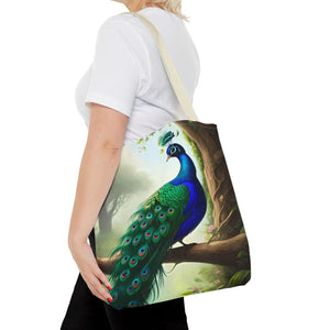 Peacock Print Tote Bag - Branch Design Polyester - Dipaliz - Bags