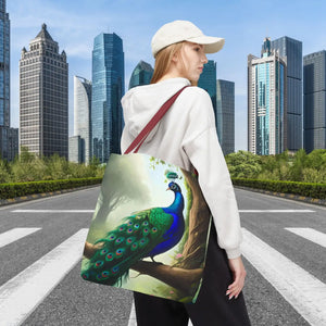 Peacock Print Tote Bag - Branch Design Polyester - Dipaliz - Bags