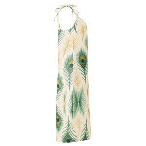Peacock Feather Midi Dress with Built-in Bra - Dipaliz - Dresses