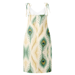 Peacock Feather Midi Dress with Built-in Bra - Dipaliz - Dresses