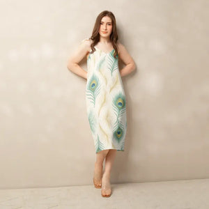 Peacock Feather Midi Dress with Built-in Bra - Dipaliz - Dresses