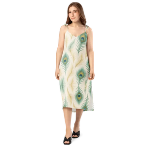 Peacock Feather Midi Dress with Built-in Bra - Dipaliz - Dresses