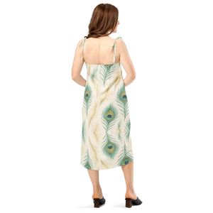 Peacock Feather Midi Dress with Built-in Bra - Dipaliz - Dresses