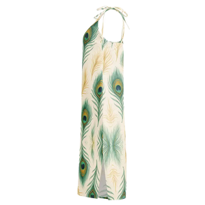 Peacock Feather Midi Dress with Built-in Bra - Dipaliz - Dresses