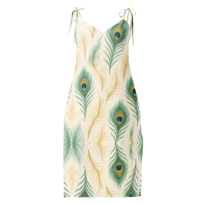 Peacock Feather Midi Dress with Built-in Bra - Dipaliz - Xs - Dresses