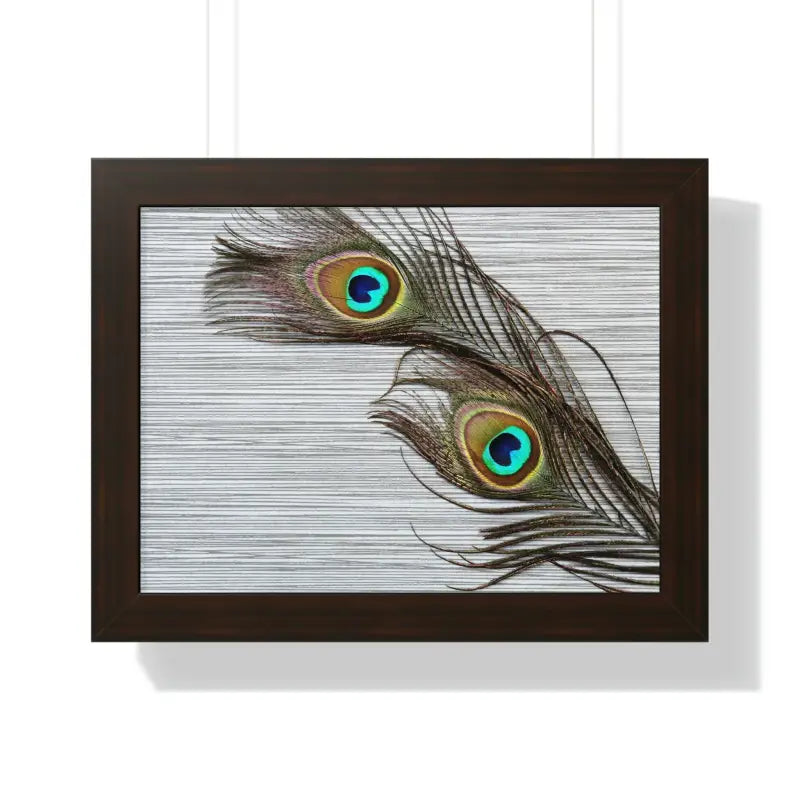 Peacock Feathers: Stunning Framed Horizontal Wall Art - 16″ × 12″ / Walnut Poster