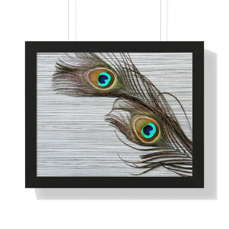 Peacock Feathers: Stunning Framed Horizontal Wall Art - 20’’ × 16’’ / Black Poster