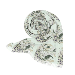 Sage Peacock Fringe Scarf Light - Scarves & Shawls