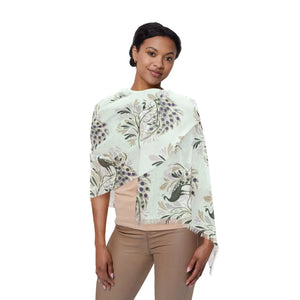 Sage Peacock Fringe Scarf Light - Scarves & Shawls