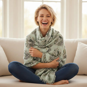 Sage Peacock Fringe Scarf Light - Scarves & Shawls