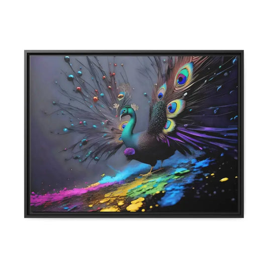 Majestic Peacock Matte Canvas Marvel with Black Frame - 32’’ x 24’’ (horizontal) / 1.25’’