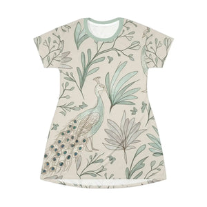 Peacock Printed Shirt Dress – Mint Colored - Dipaliz - Dresses - Xs