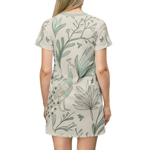 Peacock Printed Shirt Dress – Mint Colored - Dipaliz - Dresses - Xs