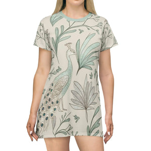 Peacock Printed Shirt Dress – Mint Colored - Dipaliz - Dresses - Xs
