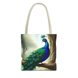 Print Tote Bag - Peacock Branch Design - Dipaliz - 13’’ × / Beige - Bags