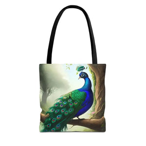 Print Tote Bag - Peacock Branch Design - Dipaliz - 13’’ × / Black - Bags