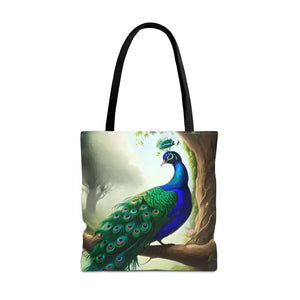 Print Tote Bag - Peacock Branch Design - Dipaliz - 18’’ × / Black - Bags