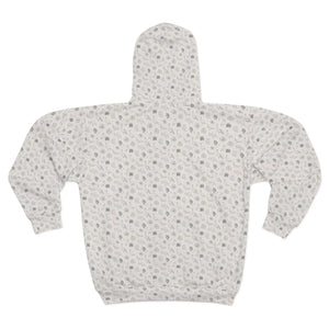 Women’s Minimal Ditsy Botanical and Peacock Owls Zip-up Hoodie | White Daisy Leaf Print Casual Sweatshirt Unisex Zip