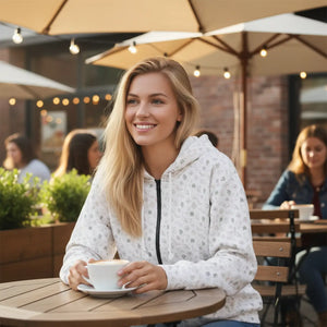 Women’s Minimal Ditsy Botanical and Peacock Owls Zip-up Hoodie | White Daisy Leaf Print Casual Sweatshirt Unisex Zip