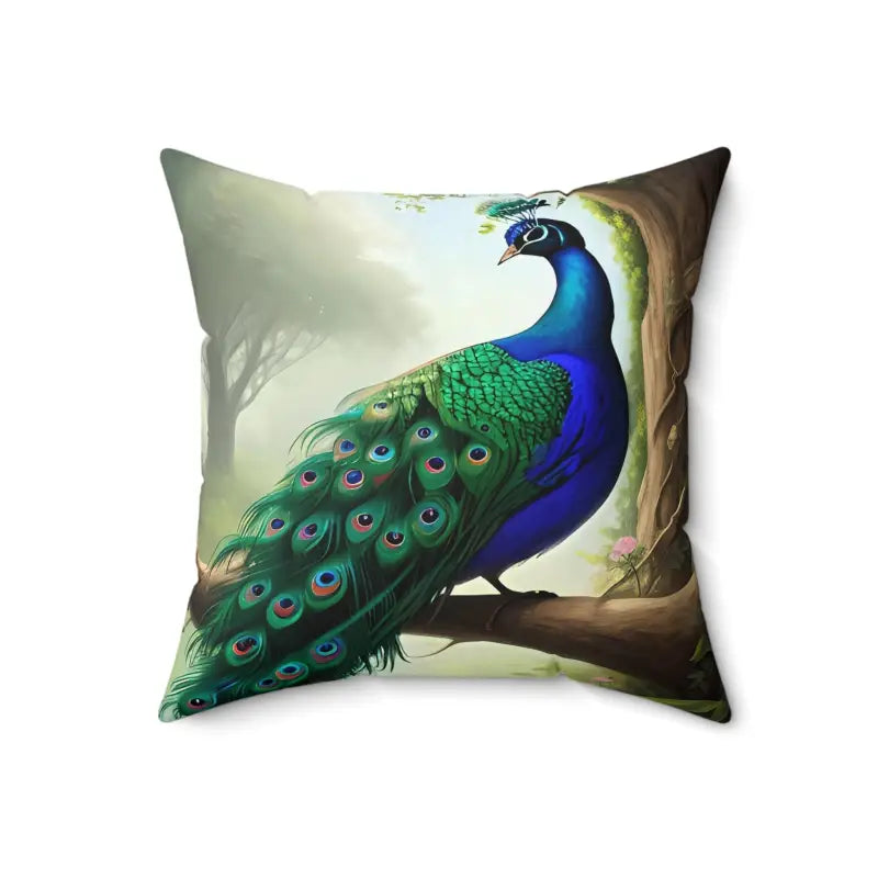 Peacock Paradise: Beautiful Spun Polyester Square Pillow - 18’’ × Home Decor