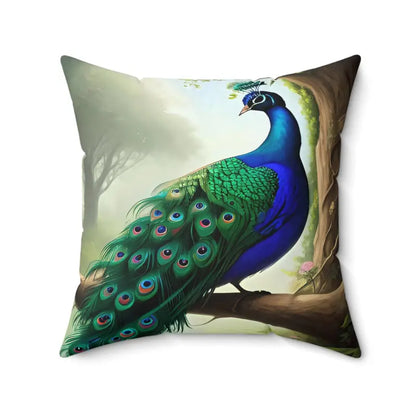 Peacock Paradise: Beautiful Spun Polyester Square Pillow - 20’’ × Home Decor