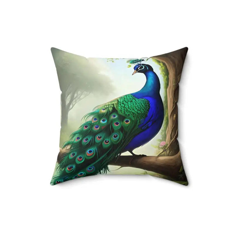 Peacock Paradise: Beautiful Spun Polyester Square Pillow - 16’’ × Home Decor