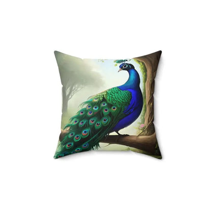 Peacock Paradise: Beautiful Spun Polyester Square Pillow - 14’’ × Home Decor