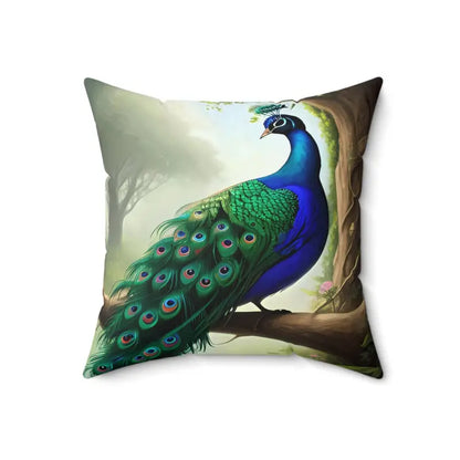 Peacock Paradise: Beautiful Spun Polyester Square Pillow - Home Decor