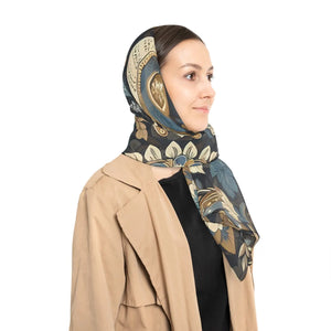 Dark Peacock Botanical Square Poly Scarf - Scarves & Shawls