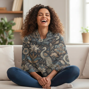 Dark Peacock Botanical Square Poly Scarf - Scarves & Shawls
