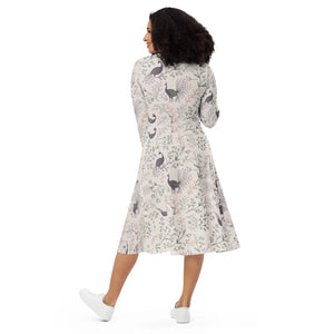 Purple Peacock Long Sleeve Midi Dress - Dipaliz - Dresses - Xs