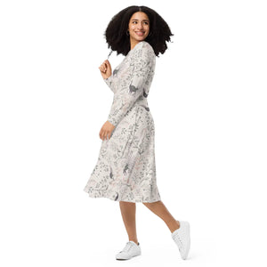 Purple Peacock Long Sleeve Midi Dress - Dipaliz - Dresses - Xs
