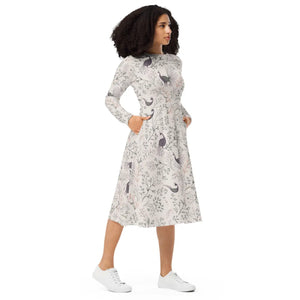 Purple Peacock Long Sleeve Midi Dress - Dipaliz - Dresses - Xs