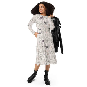 Purple Peacock Long Sleeve Midi Dress - Dipaliz - Dresses - Xs