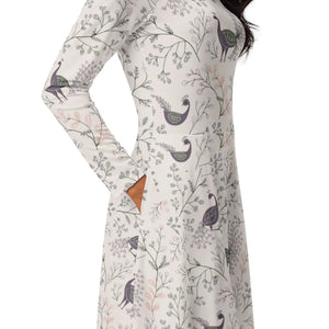 Purple Peacock Long Sleeve Midi Dress - Dipaliz - Dresses - Xs