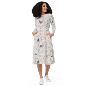 Purple Peacock Long Sleeve Midi Dress - Dipaliz - Dresses - Xs