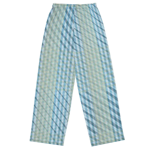 Wide Leg Pants - Blue Yellow Check Print Unisex - Dipaliz - Trousers