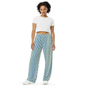Wide Leg Pants - Blue Yellow Check Print Unisex - Dipaliz - Trousers