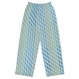 Wide Leg Pants - Blue Yellow Check Print Unisex - Dipaliz - Trousers