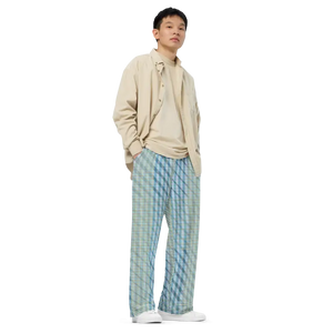 Wide Leg Pants - Blue Yellow Check Print Unisex - Dipaliz - Trousers